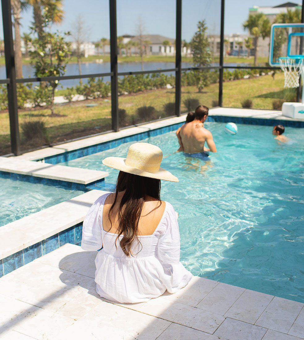 family in a private pool
