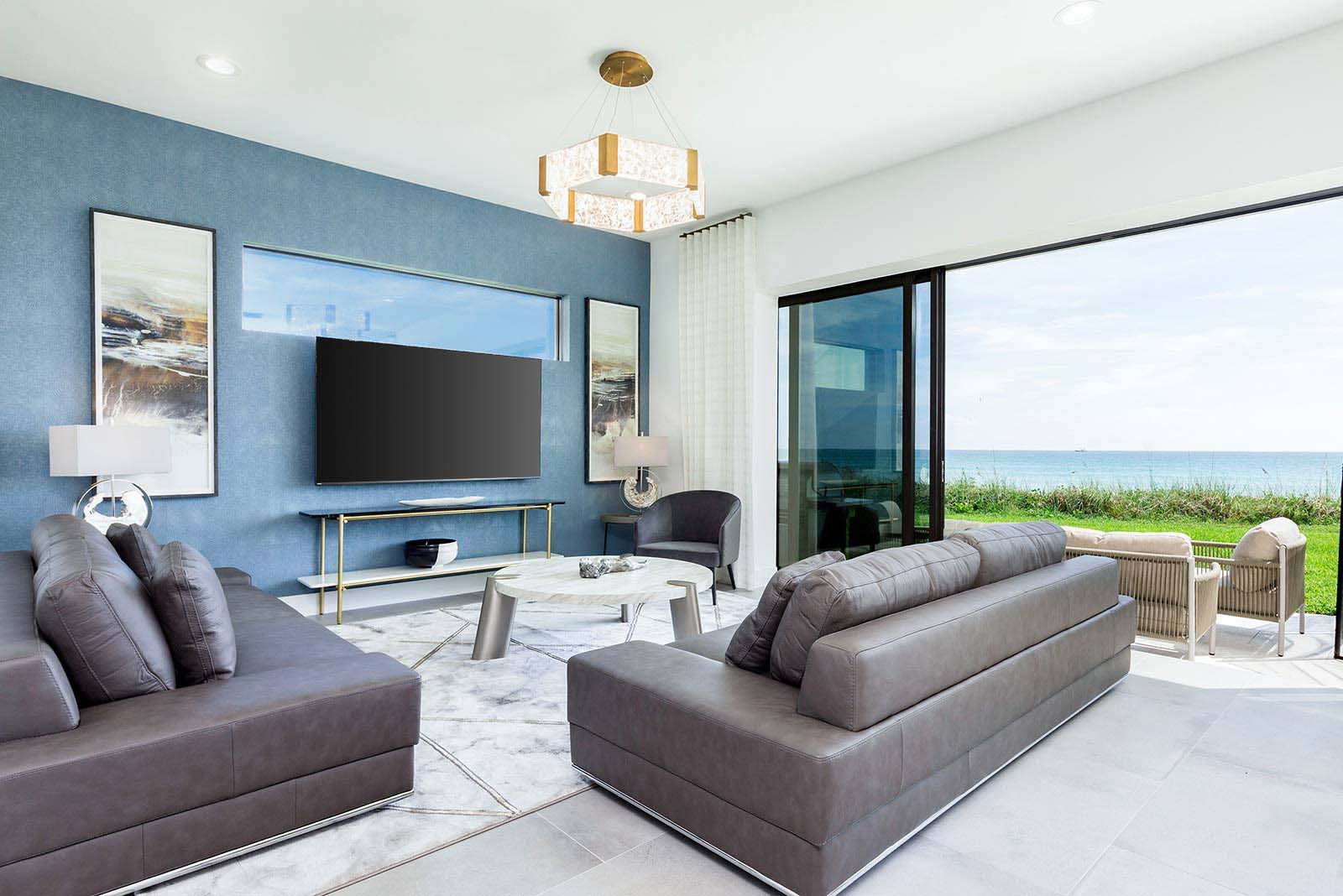 Living Room with patio and ocean view