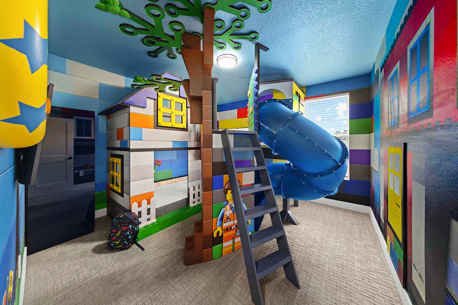 little builders theme room with slide