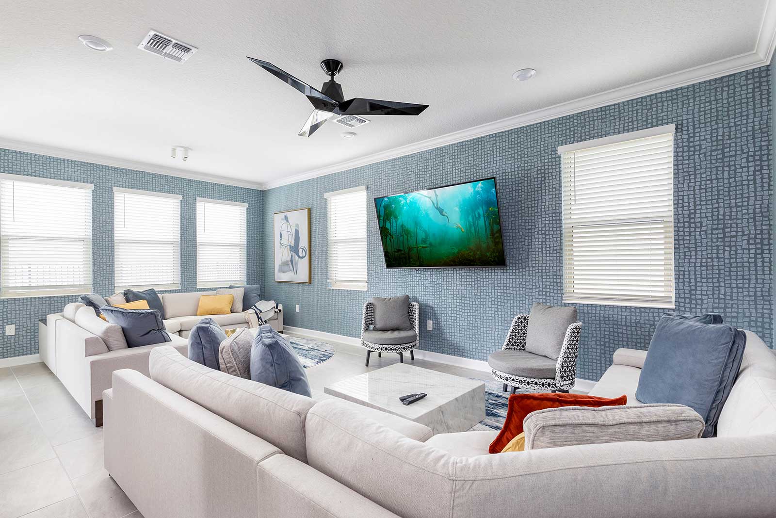 living room with 2 couches and tv