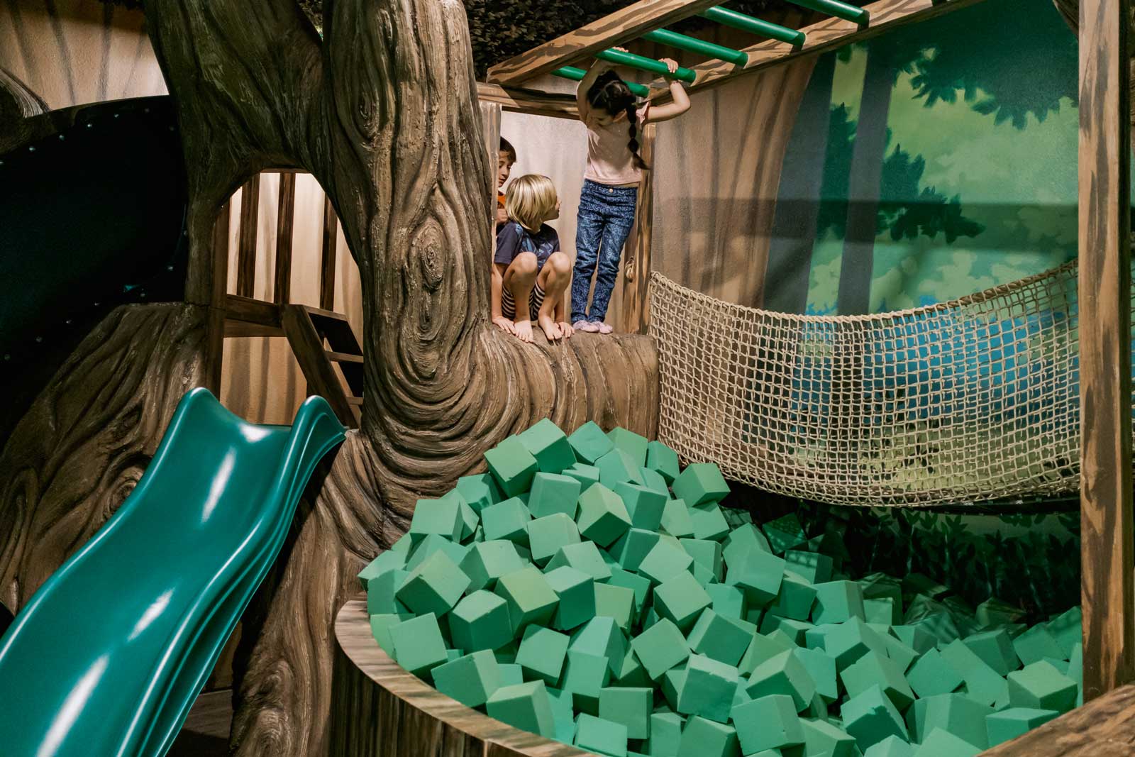 treehouse foam pit play room with slide
