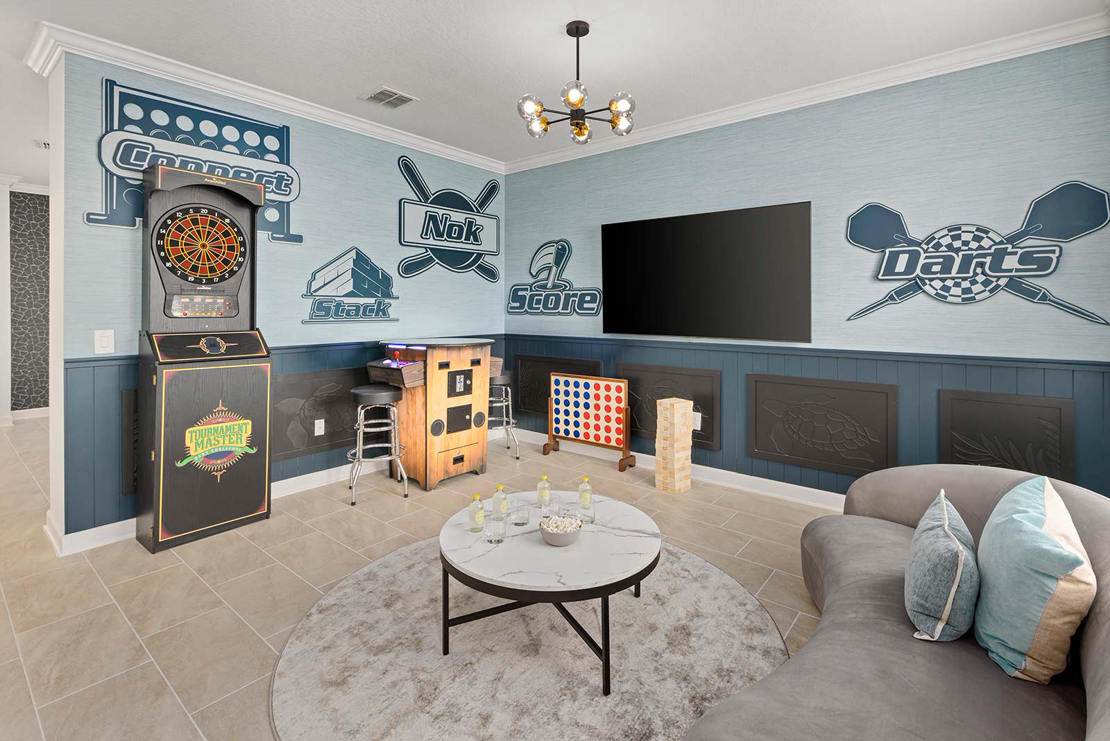 gaming room with darts and connect 4