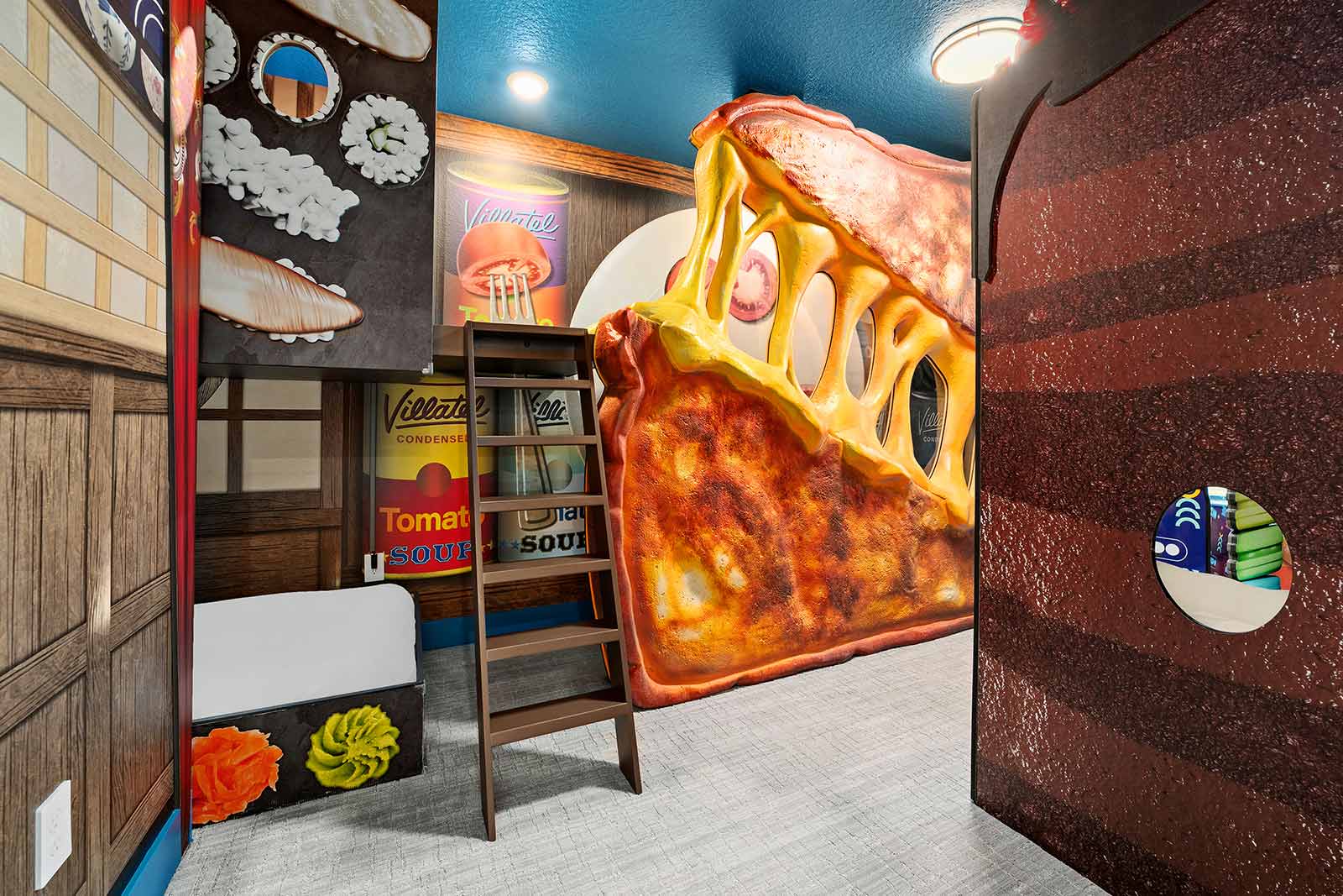 food themed room with grilled cheese slide