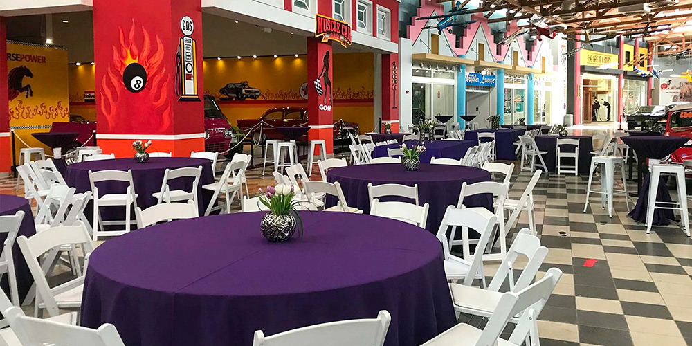 table set up around cars