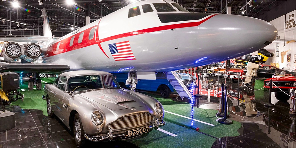 auto museum with movie cars and planes