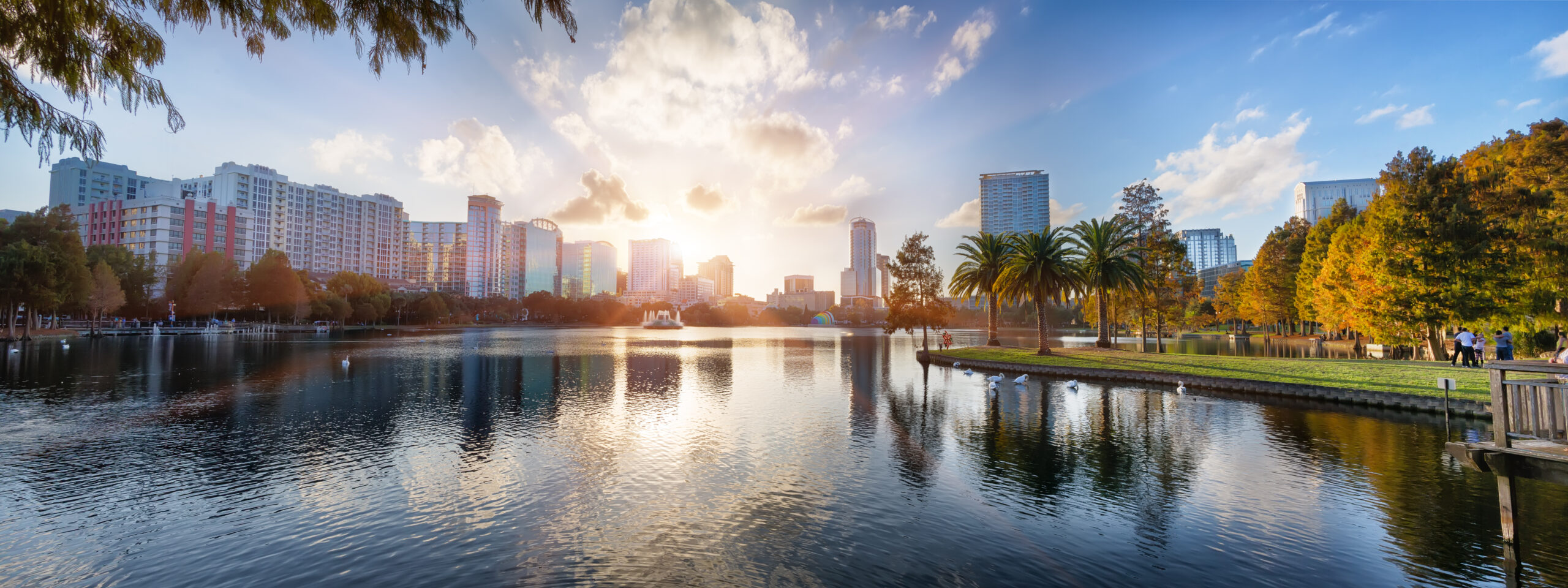Sunset view Lake Eola Park Orlando