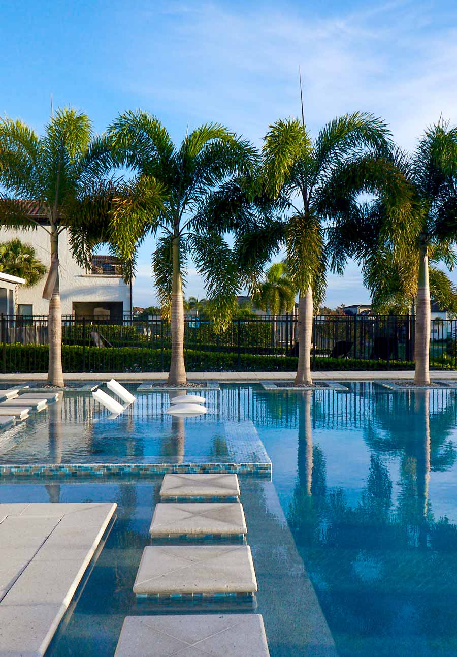 private pool with palm trees in the background