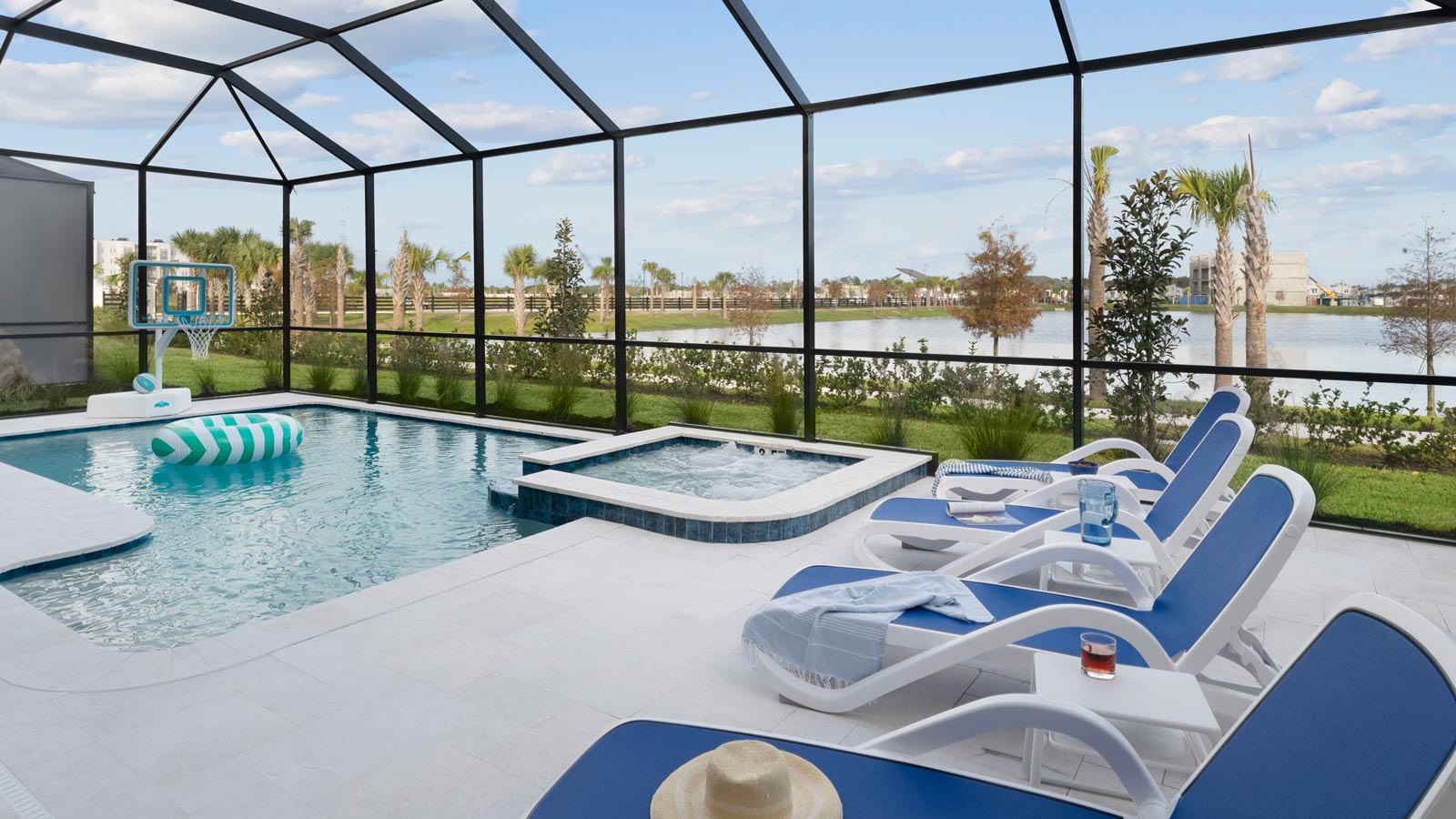 pool and spa with lounge chairs